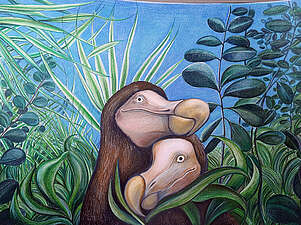 JULIA COLLET „Dodo Paar“ (Buntstiftzeichnung), 42x60cm